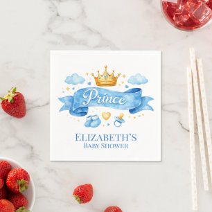 Watercolor Prince Boy Baby Shower Napkin