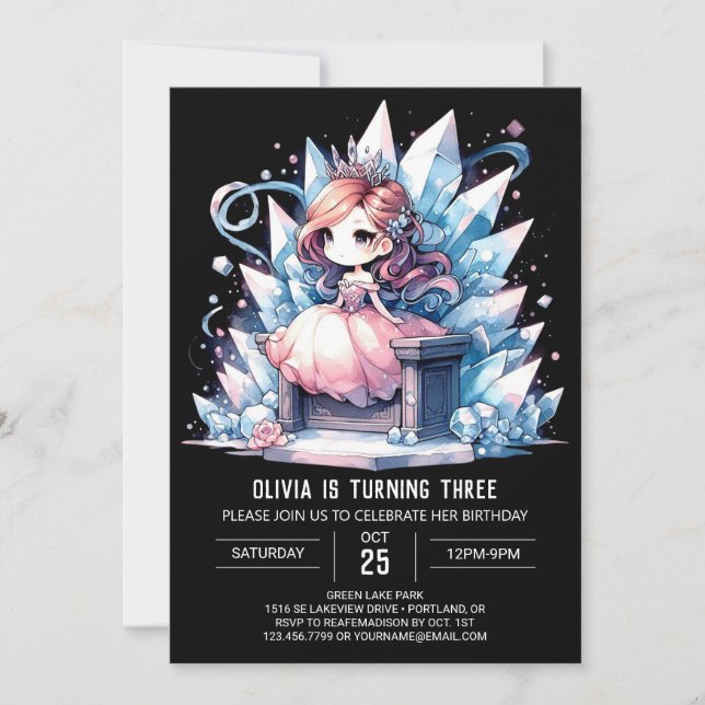 Watercolor Princess Birthday Invitation (Front)