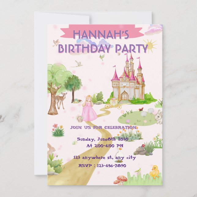 Watercolor Princess Birthday Invitation, Invitation (Front)