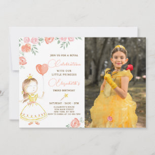 Watercolor Princess Birthday Invitation With Photo