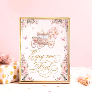 Watercolor Princess Carriage Floral Birthday Food Poster