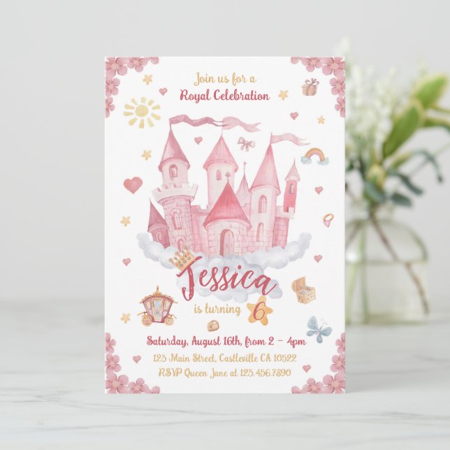 Watercolor Princess Castle Invitation (Standing Front)