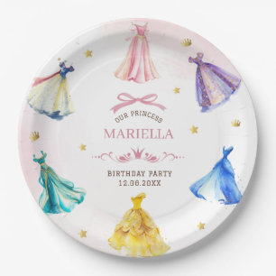 Watercolor Princess dresses royal girl birthday Paper Plate