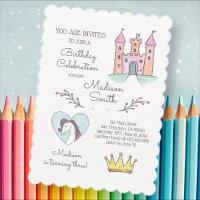 Watercolor Princess Unicorn Birthday Invitation