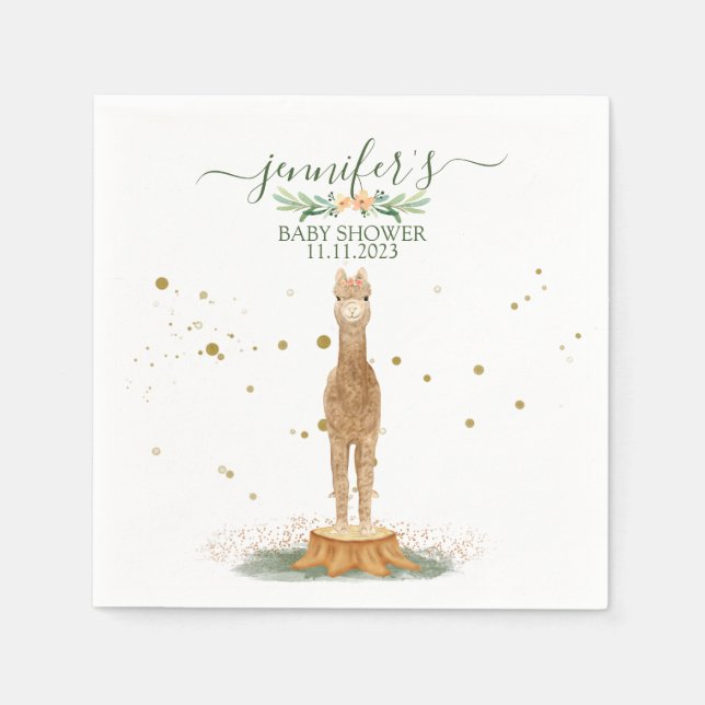 Watercolor Print Alpaca Baby Napkin (Front)