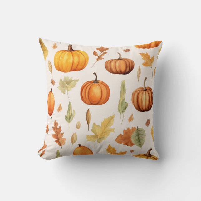 Watercolor Print Fall-Themed Throw Pillow (Front)