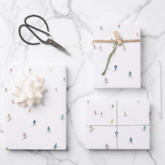 Watercolor Print Ski Snowboard Mountain Flat Wrap Wrapping Paper Sheet