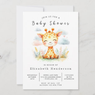 Watercolor Printable Giraffe Baby Shower Invitation