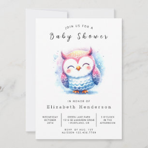 Watercolor Printable Owl Baby Shower Invitation