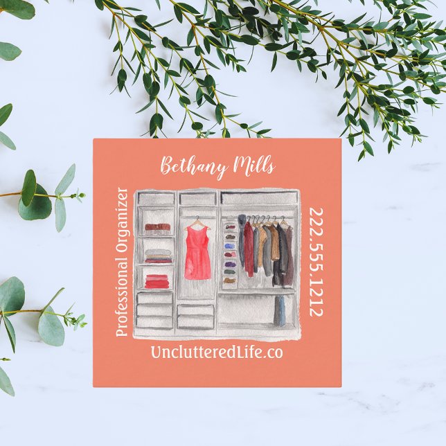 Watercolor Professional Organiser  Modern  Square Business Card (Creator Uploaded)