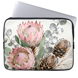 Watercolor Protea Eucalyptus Arrangement Laptop Sleeve
