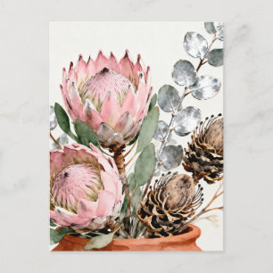 Watercolor Protea Eucalyptus Arrangement Postcard