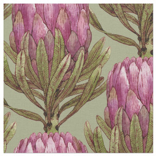 Watercolor Protea Flower Plant Illustration Fabric