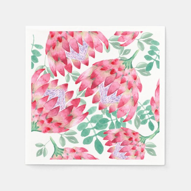 Watercolor Protea Napkin (Front)