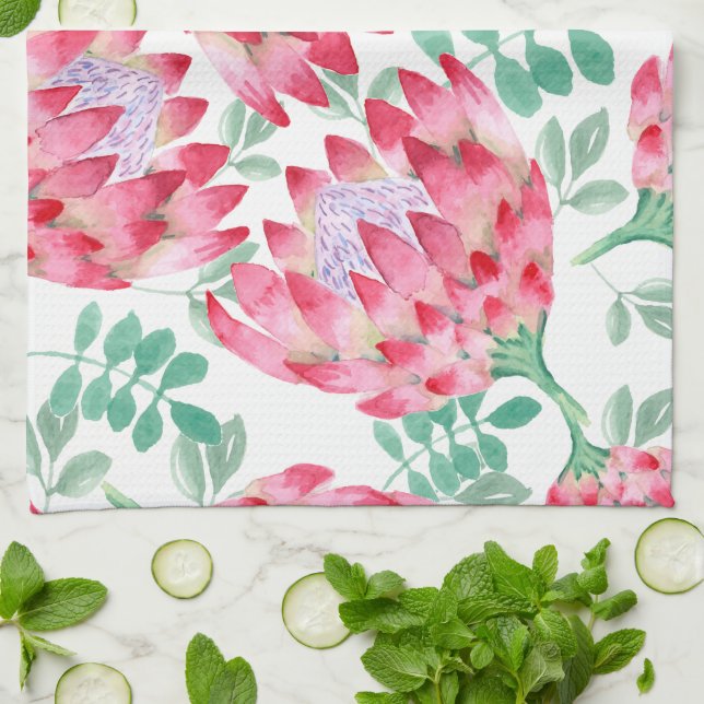Watercolor Protea Tea Towel (Folded)