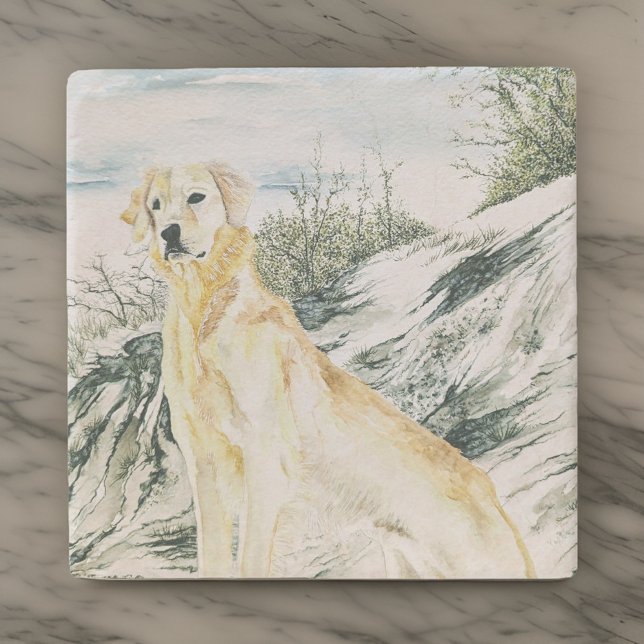 Watercolor Proud Golden Retriever Dog Stone Coaster (Creator Uploaded)