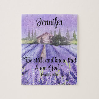 Watercolor Provence Lavender Field Scripture Faith Jigsaw Puzzle