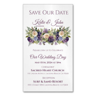 Watercolor Pruple Bouquet-Wedding Save the Date- Magnetic Business Card