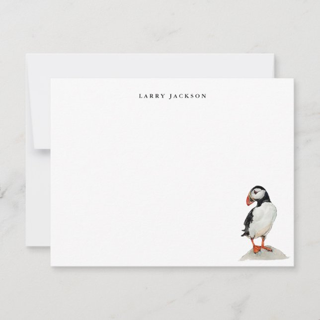 Watercolor Puffin Bird Personalised Flat Card (Front)