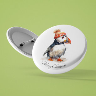 Watercolor Puffin Christmas Winter Accessory 3 Cm Round Badge