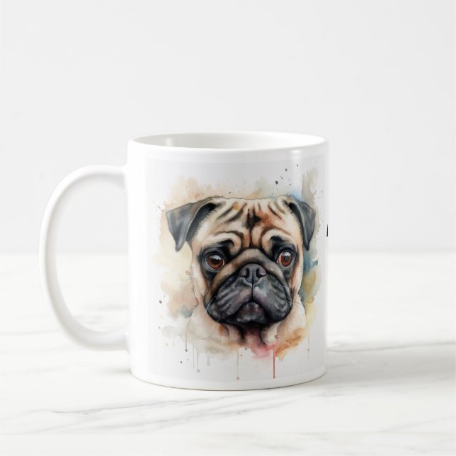 Watercolor Pug Art Poem Coffee Mug (Left)