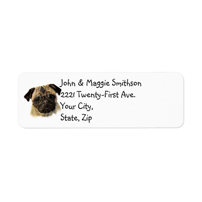 Watercolor Pug Dog Pet Animal Address label (Front)