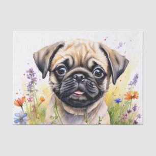 Watercolor Pug Puppy in Wildflowers Delight Tissue Paper