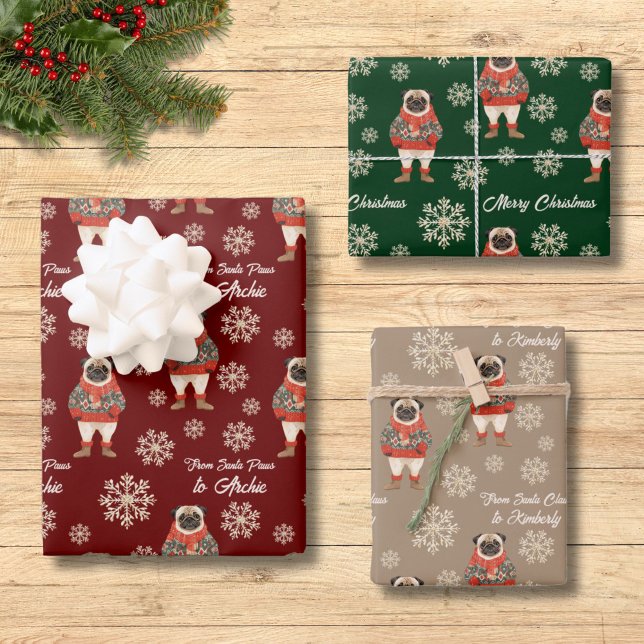 Watercolor Pug Snowflake Custom Christmas Wrapping Paper Sheet (Creator Uploaded)