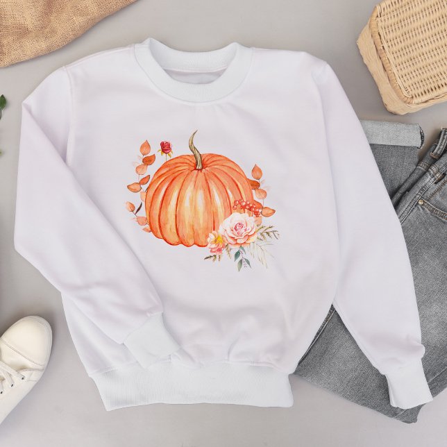 Watercolor Pumpkin and Autumn Florals Sweatshirt (Creator Uploaded)