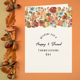 Watercolor Pumpkin and Citrus Thanksgiving Card