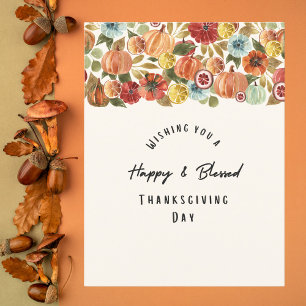 Watercolor Pumpkin and Citrus Thanksgiving Holiday Card