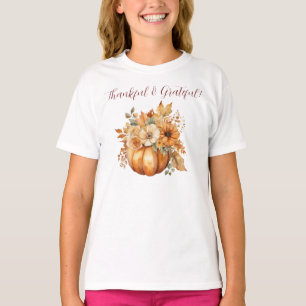 Watercolor Pumpkin and Flowers-Thankful & Grateful T-Shirt