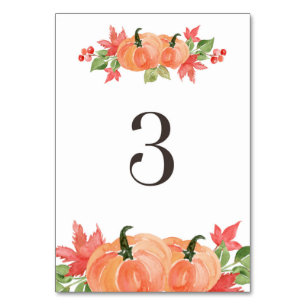 Watercolor Pumpkin and Maple Leaf Swags Table 3 Number