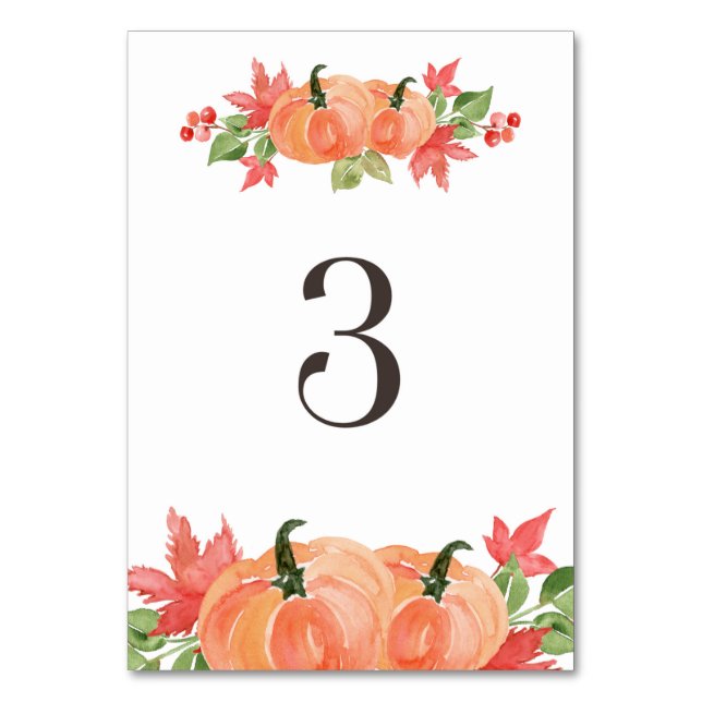 Watercolor Pumpkin and Maple Leaf Swags Table 3 Number (Front)