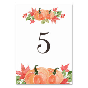 Watercolor Pumpkin and Maple Leaf Swags Table 5 Table Number