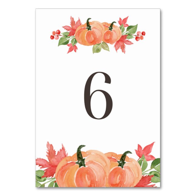 Watercolor Pumpkin and Maple Leaf Swags Table 6 Number (Front)