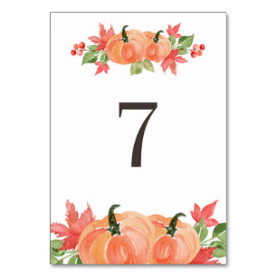 Watercolor Pumpkin and Maple Leaf Swags Table 7 Number
