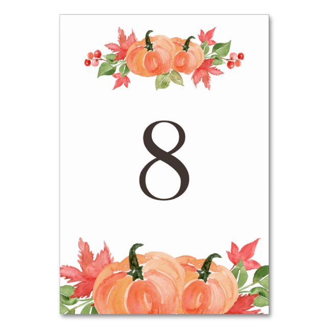 Watercolor Pumpkin and Maple Leaf Swags Table 8 Number (Front)