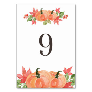 Watercolor Pumpkin and Maple Leaf Swags Table 9 Number