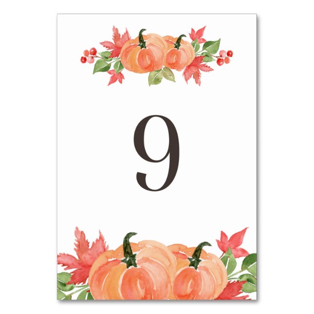Watercolor Pumpkin and Maple Leaf Swags Table 9 Number (Front)