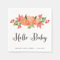 Watercolor Pumpkin and Maple Leaves Baby Shower