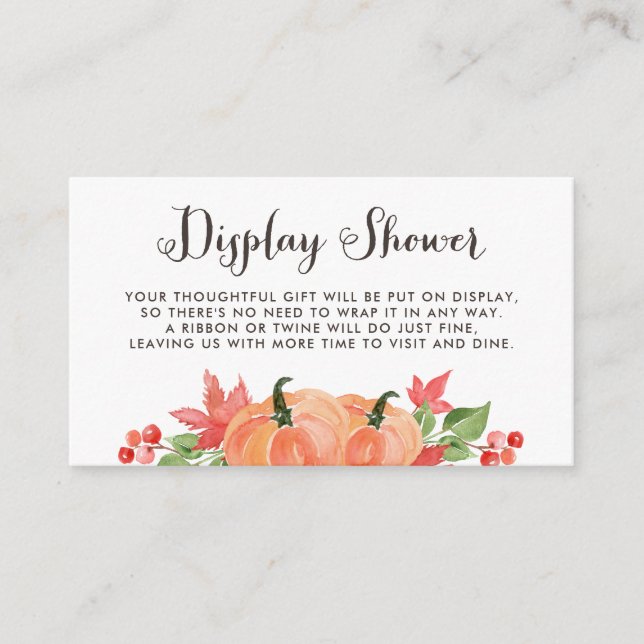 Watercolor Pumpkin and Maple Leaves Display Shower Enclosure Card (Front)