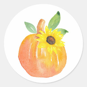 Watercolor Pumpkin and Sunflower Classic Round Sticker