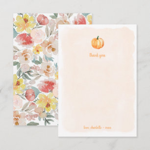Watercolor pumpkin baby shower thank you card