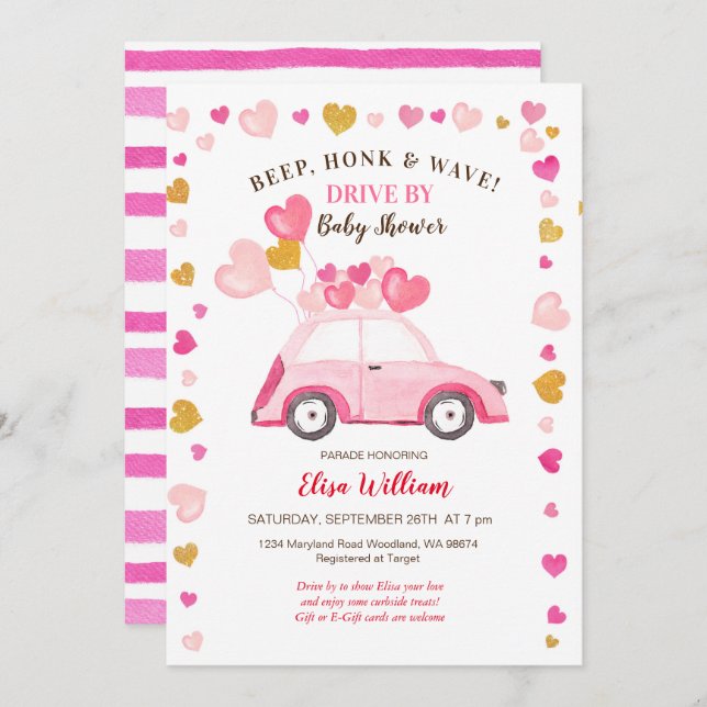 Watercolor Pumpkin Blue Truck Drive By Baby Shower Invitation (Front/Back)