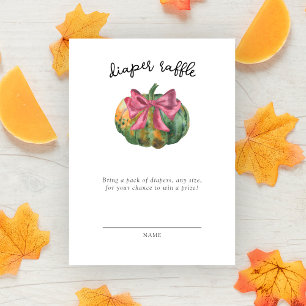 Watercolor pumpkin bow baby shower diaper raffle enclosure card