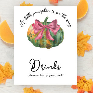 Watercolor pumpkin bow baby shower Drinks Poster