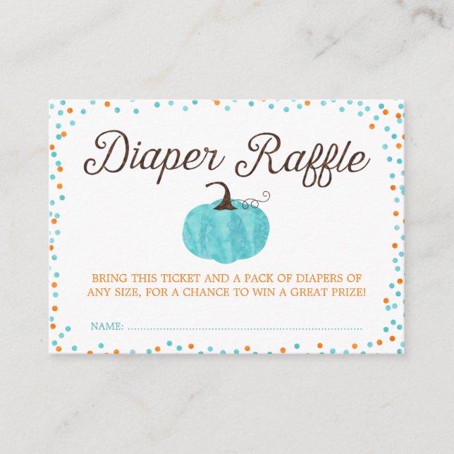 Watercolor Pumpkin Boy Diaper Raffle Ticket Enclosure Card (Front)