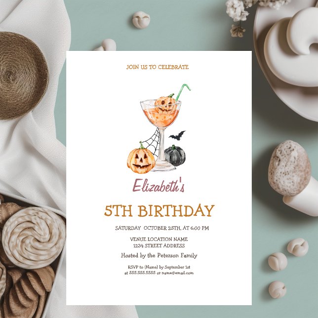 Watercolor Pumpkin Cocktail Halloween Birthday   Invitation (Creator Uploaded)