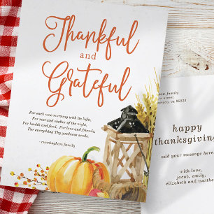 Watercolor Pumpkin Cornucopia Thanksgiving Poem Holiday Postcard